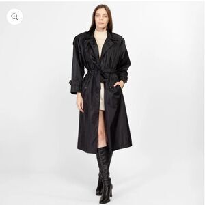 Silverleaf 90s Shiny Black Belted Trench Rain Jacket, sleek and fashionable
